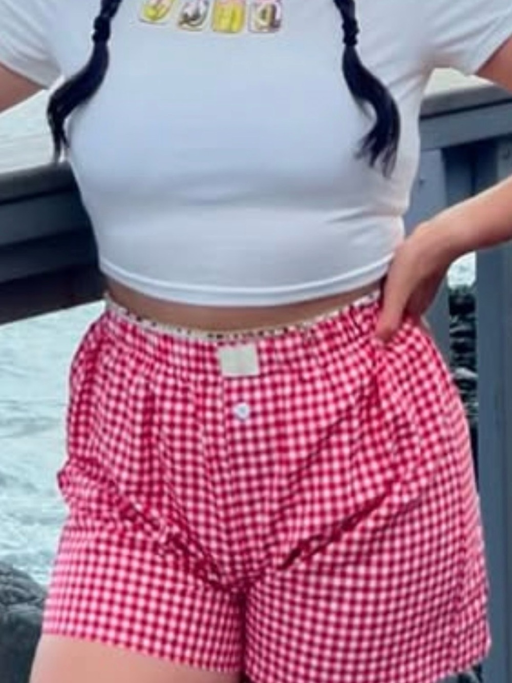 red gingham checked shorts